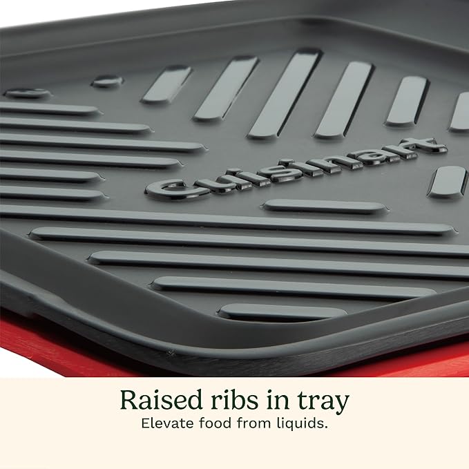 Cuisinart Grilling Prep & Serve Trays, 10.5x10.5 inch Small BBQ Tray Safe for Food Handling, 2 Dishwasher Safe Nesting Trays Black & Red, Perfect Grilling Tray for Cooked & Raw Meat, Fits 4 Burgers