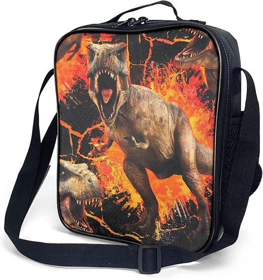 Insulated Lunch Bag for Kids, Boys Lunch Box, Dinosaur Lunch Bag with Shoulder Strap, School Bento Lunch Box for Kids Toddlers Teens, Aesthetic Cute Black Reusable Cooler Thermal Meal Tote Kit