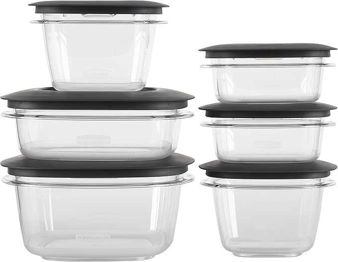 Rubbermaid Premier Easy Find Lids Meal Prep and Food Storage Containers, Set of 6 (12 Pieces Total), Grey |BPA-Free & Stain Resistant