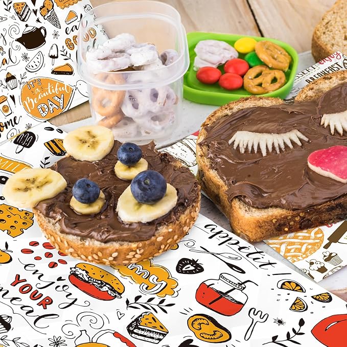 Fumete 600 Pcs 12 x 12 Inch Deli Paper Sheets Bulk Grease Proof Sandwich Wrapping Paper Disposable Kraft Food Tray Basket Liners for Picnic BBQ Festival Party Restaurant Supply, 3 Style Patterns