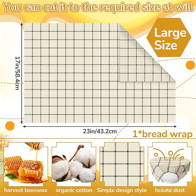 17 x 23 Inch Reusable Beeswax Food Wrap for Bread Sandwich Wrapper Beeswax Paper Organic Bowl Dishes Covers Sustainable Food Cheese Fruit Snacks Storage Containers Keeper