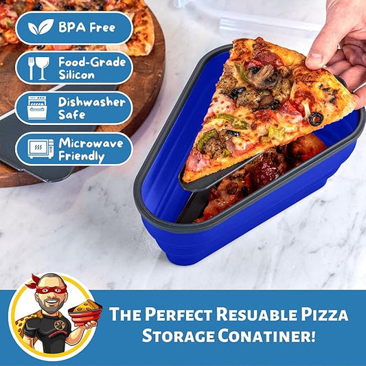 The Perfect Pizza Pack™ - Reusable Pizza Storage Container with 5 Microwavable Serving Trays - BPA-Free Adjustable Pizza Slice Container to Organize & Save Space, Blue