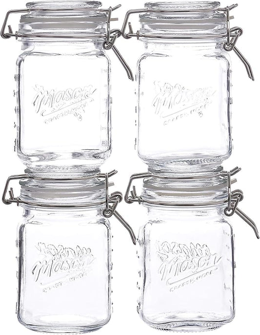 Mason Craft & More Glass Clamp Jars, 12OZ Mini 4 Pack, Clear