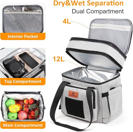 HSHRISH Lunch Box for Men, Women Double Deck Heavy Duty Large Insulated Tactical Lunch Bag Durable Cooler Bag With Shoulder Strap for Adults Work Picnic Road Trip (Grey,15L )