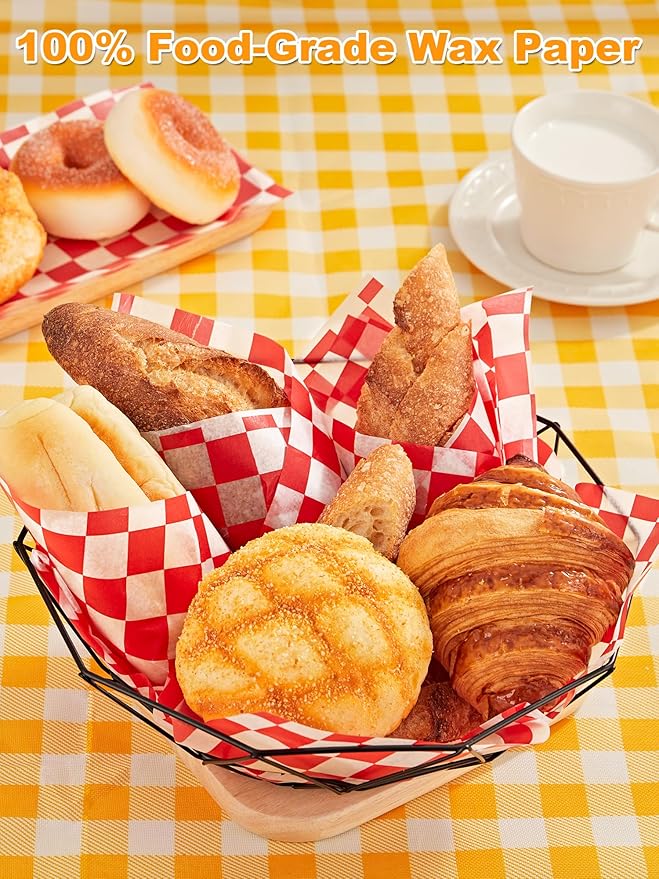 SMARTAKE 12 x 12 Inches Wax Paper for Food, 250 Pcs Non-Stick Hamburger Patty Paper, Square Sandwich Separators Wrapping Paper, for Lunch, Restaurants, Barbecues, Picnics, Parties, Red Plaid