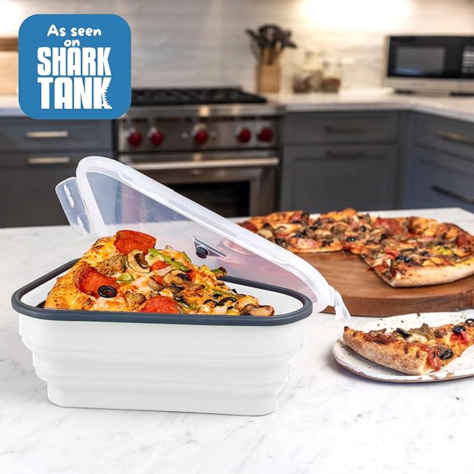 The Perfect Pizza Pack™ - Reusable Pizza Storage Container with 5 Microwavable Serving Trays - BPA-Free Adjustable Pizza Slice Container to Organize & Save Space, White