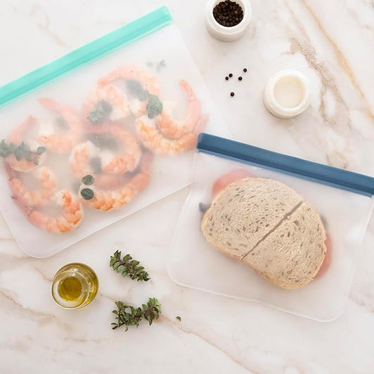 OGGI Reusable Food Storage Bags - Set 6 - Ideal for Lunch, Freezer, Sandwiches, Snack Bags, Storage Bags, Snack Bag for Travel - Food-Grade BPA-Free - (2) 11x8" / (2) 8.5x7" / (2) 8.5x5"