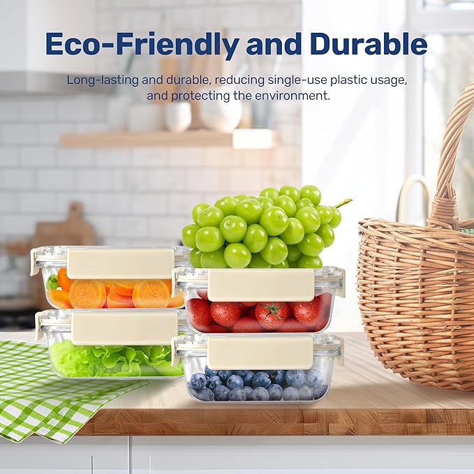 YSSOA Food Meal Prep Containers with Lids, All Temp Food Storage Container,BPA-Free,Airtight Glass Lunch Boxes,Ideal for Lunch, Meal Prep & Leftovers,Microwave, Oven,Dishwasher Friendly,4 Packs
