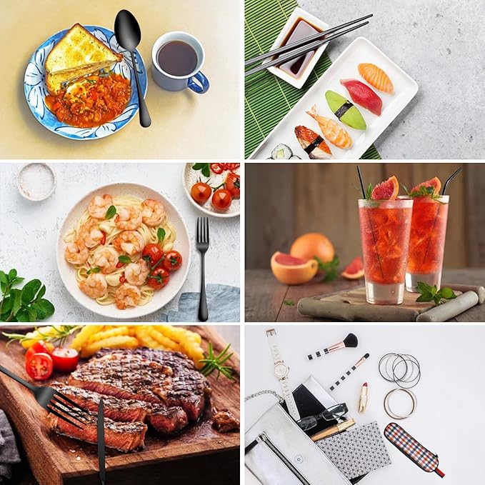Portable Travel Utensils with Case, 10 PCS Travel Camping Cutlery Set, Reusable Utensils Set for Lunch Box for Office School Picnic