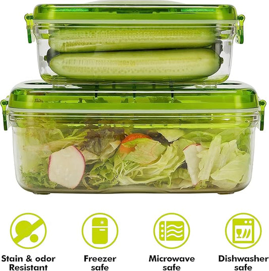 Vacuum Seal Food Storage Containers - BPA Free Dishwasher, Freezer & Microwave Safe Lunch Box for Vegetables, Fruits, Meal Prep, Marinating Meat 2PCS