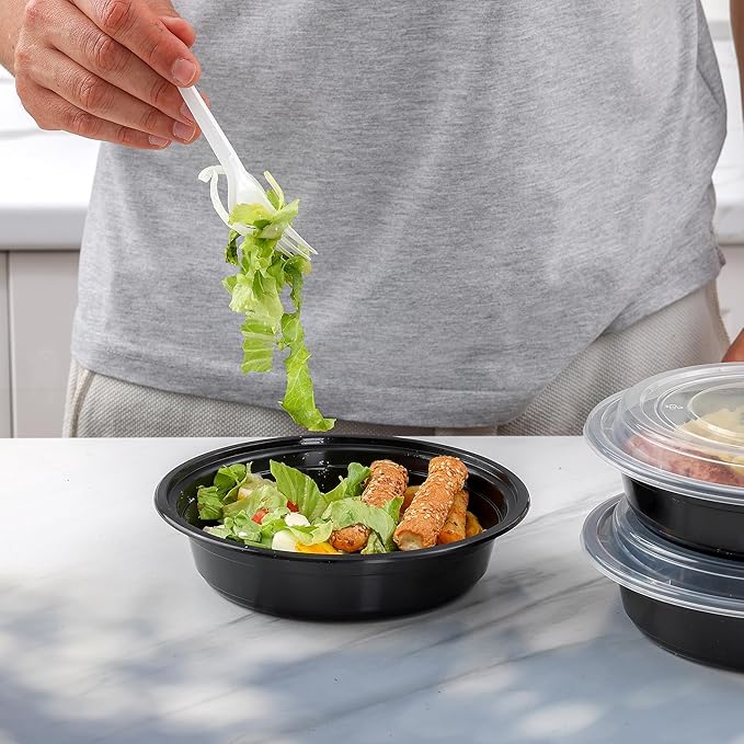 Comfy Package [24 oz - 50 Count Round Meal Prep Containers Reusable - Microwaveable, Dishwasher and Freezer Safe, BPA-Free, Portion Control and Convenience Food Storage with Lids, Stackable