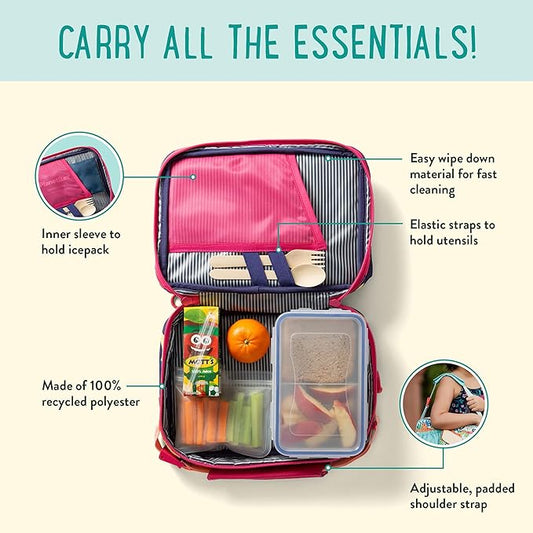 PlanetBox Insulated Lunch Bag Easy to clean and Durable Carry Bag with Pockets for Snacks and Drinks, and adjustable straps Tutti Frutti