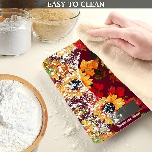 Food Scale Kitchen Digital Scale Food Ounces and Grams Dieting Baking Cooking Waterproof Glass Panels LCD Display,4 Units Scale Tare Function Sunflower