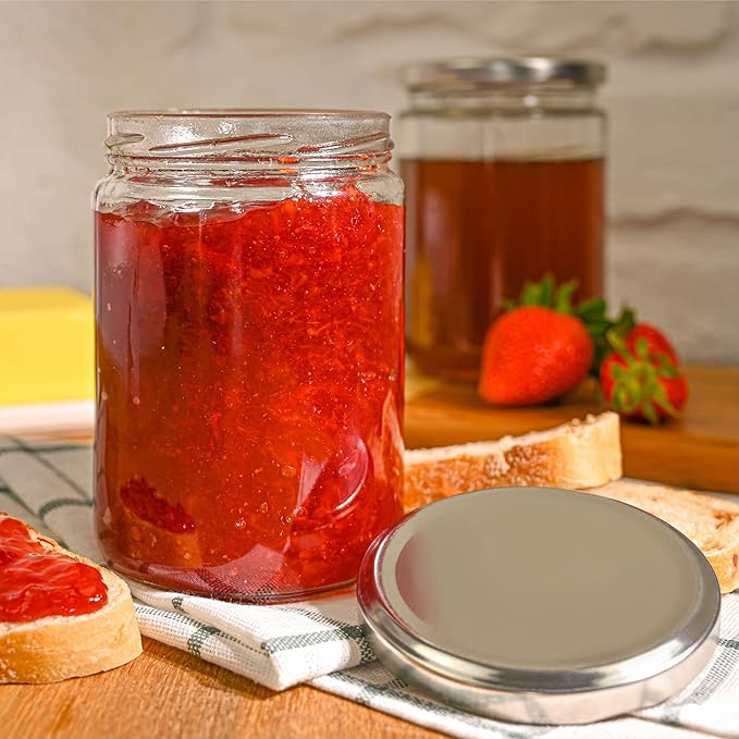 16 oz Glass Jars with Lids - Mason Style Regular Mouth Jars - 12 Pack - Airtight with Labels & Pen - Dishwasher Safe - Perfect for Canning, Pickling, Food Storage, Meal Prep & Homemade Jam