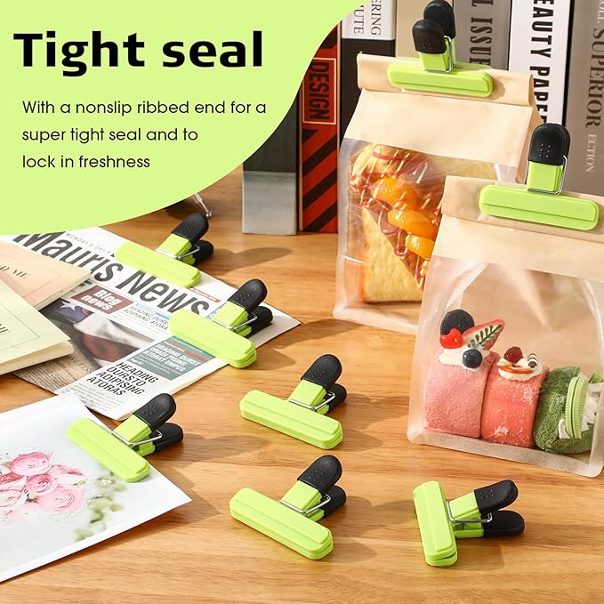 20 Pcs Chip Bag Clips Plastic Heavy Duty Food Bag Clips Heavy Seal Grip for Food Storage Snack, 3.07 x 2.56 x 1.46 Inch(Green)
