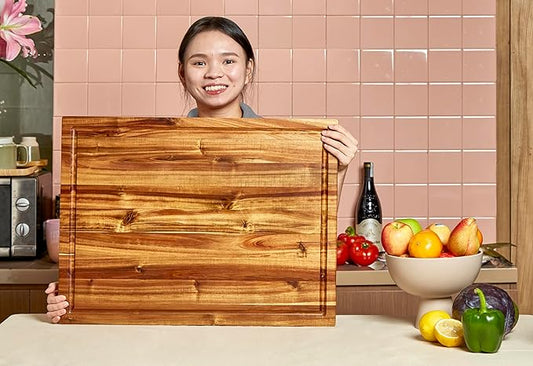 Bearchop Acacia Wood Cutting Boards for Kitchen, [24" x 18" x 1.25"] Large Wood Cutting Board, Solid Wood Butcher Block Cutting Board with Juice Grooves and Handle,Knife Friendly and Reversible