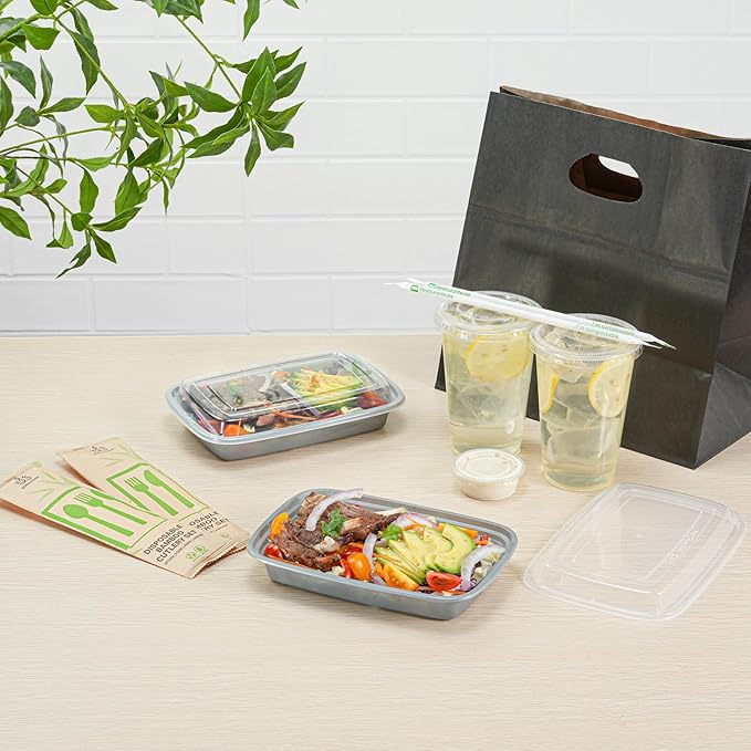 Restaurantware Asporto 16 Ounce Take Out Containers, 100 Food Containers With Lids - Microwavable, Disposable, Silver Plastic To Go Food Containers, No BPA, For Take Out And Delivery