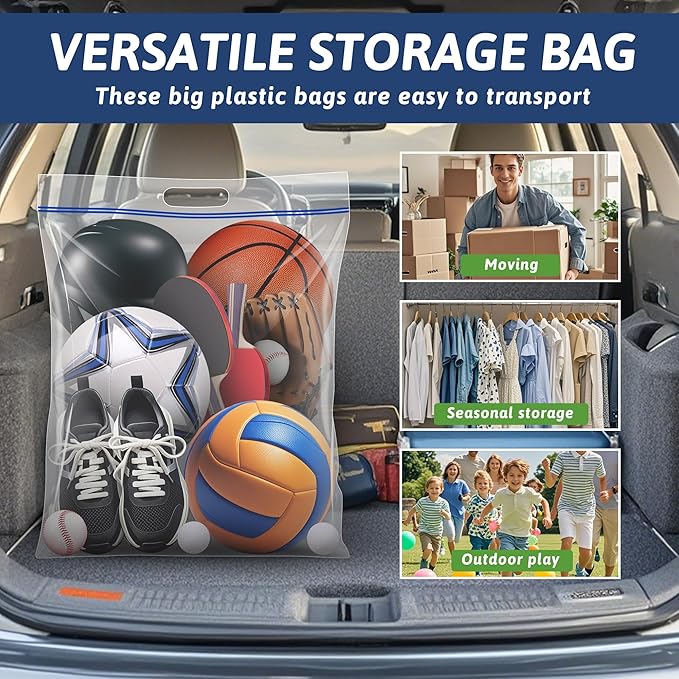 Extra Large 15 Gallon Storage Bags - 24” x 24” with Resealable Zip and Carry Handle, Ideal for Clothes, Pillows, Moving and Travel, Set of 15