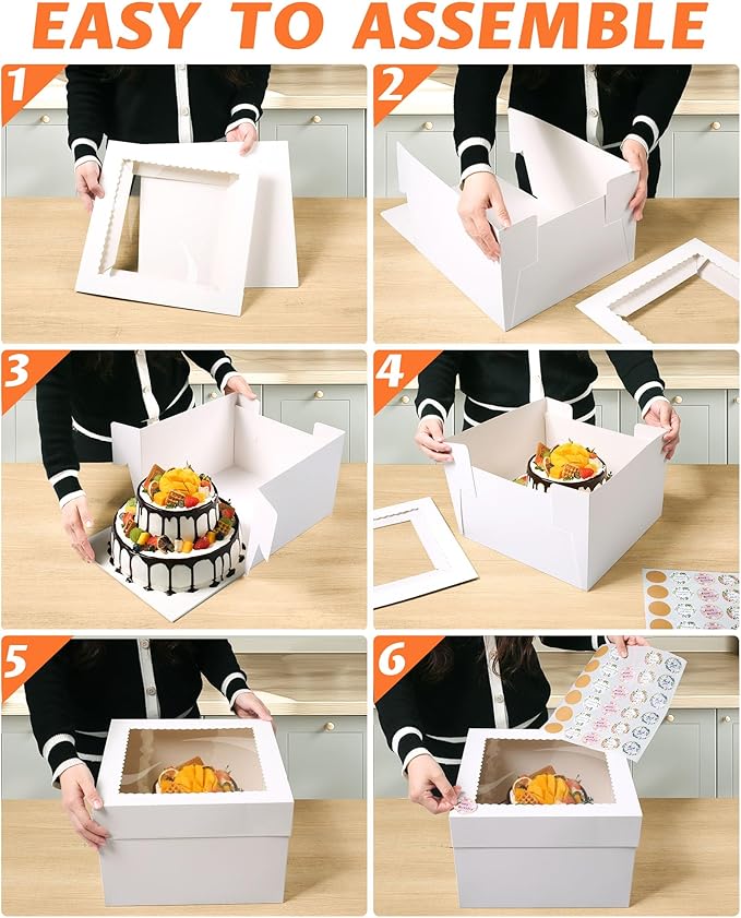 15 Pcs Cake Boxes 10x10x8 Inch White with Window, Bakers Bread Box Containers for Dessert, Pastry, Cookie, Bento, Birthday, Wedding, Cake Decoration Supplies for bakery or Gift Giving
