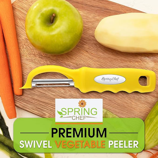 Spring Chef Premium Swivel Vegetable Peeler, Yellow & Stainless Steel Magnetic Measuring Cups, Set of 7, Black - 2 Product Bundle