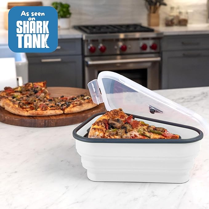 PIZZA PACK The Perfect Reusable Pizza Storage Container with 5 Microwavable Serving Trays - BPA-Free Adjustable Pizza Slice Container to Organize & Save Space, 2 Pack, White