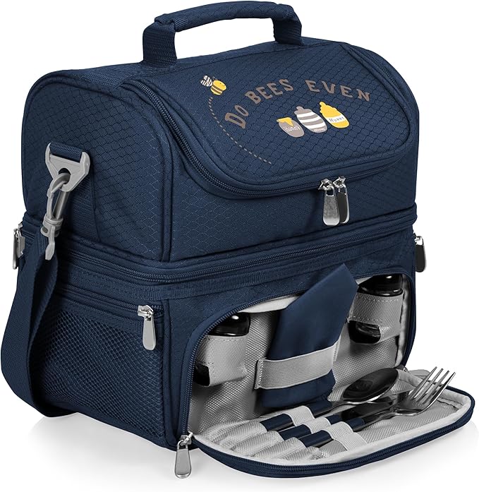 PICNIC TIME Disney Winnie the Pooh Pranzo Lunch Bag, Insulated Lunch Box with Picnic Set, Lunch Cooler Bag, (Navy Blue)