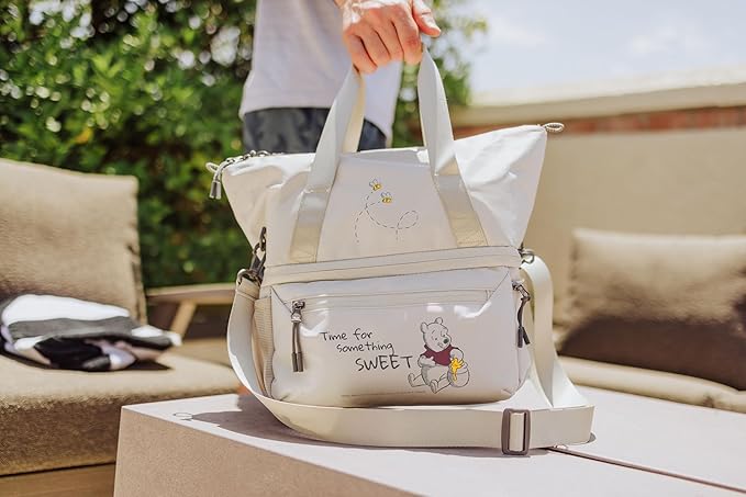PICNIC TIME Disney Winnie The Pooh Tarana Insulated Lunch Bag Made from Recycled Material, Lunch Box with Picnic Set, Upcycled Lunch Cooler Bag, (Halo Gray)