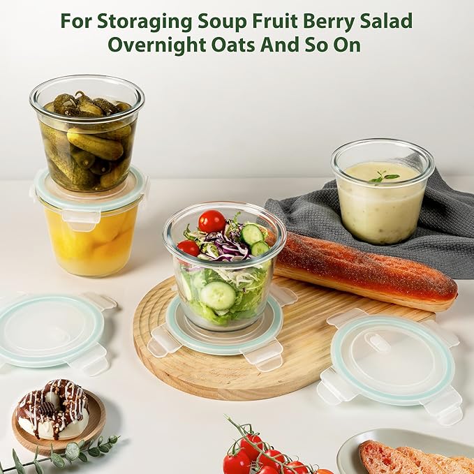 8 PCS Glass Meal Prep Containers With Lids, Airtight 3 Cup Storage Set, Heat-Resistant BPA-Free for Soup Leftover, Microwave, Dishwasher, and Freezer Safe