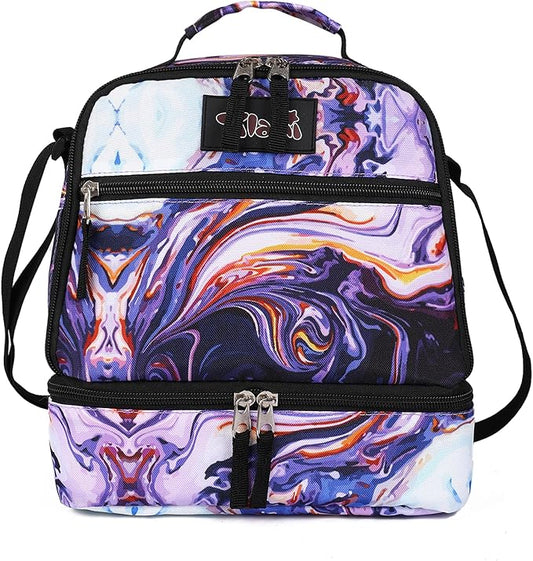 Tilami Lunch Bags Insulated Adjustable Strap Zipper, Water-Resistant Cooler Bags, Bento Bags for Kids Toddlers, Painting Purple