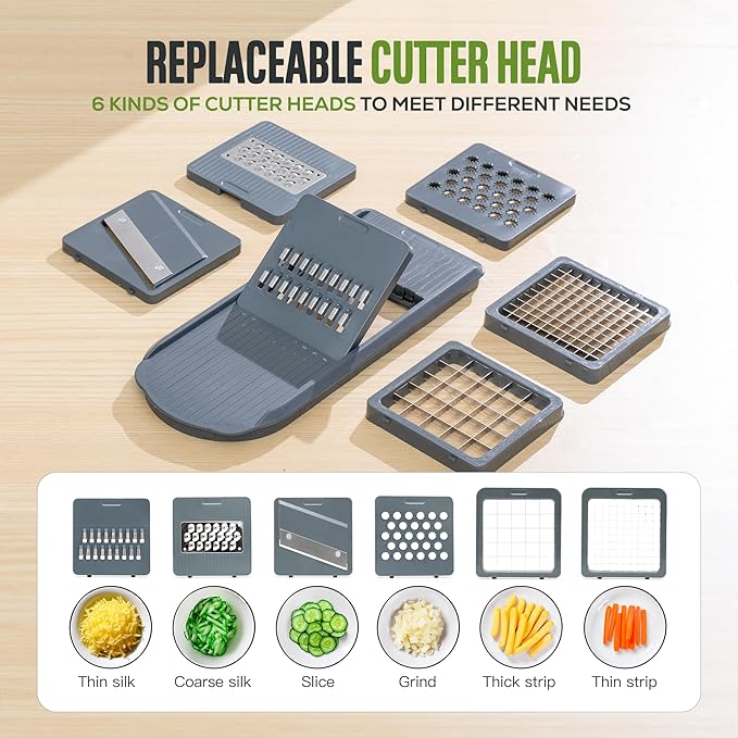 Heavy Duty 6-in-1 Vegetable Chopper & Mandoline Slicer | 6-Blade Onion Dicer Cutter with Storage Container | Kitchen Prep Tool for Meal Planning & Cooking