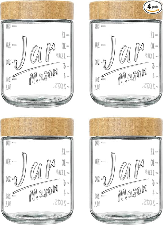 4-Pack Overnight Oats Containers with Bamboo Lids, 16oz Airtight Glass Meal Prep Jars for Oatmeal, Yogurt, Parfaits, Chia Pudding, Leakproof Mason Jars for Overnight Oats & Food Storage