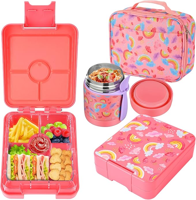 Rainbow Bento Lunch Box Set, 25.36 oz Capacity, Stainless Steel Insulated Soup Thermo, Leak-proof Bento Box, Microwave and Dishwasher Safe