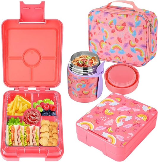 Rainbow Bento Lunch Box Set, 25.36 oz Capacity, Stainless Steel Insulated Soup Thermo, Leak-proof Bento Box, Microwave and Dishwasher Safe