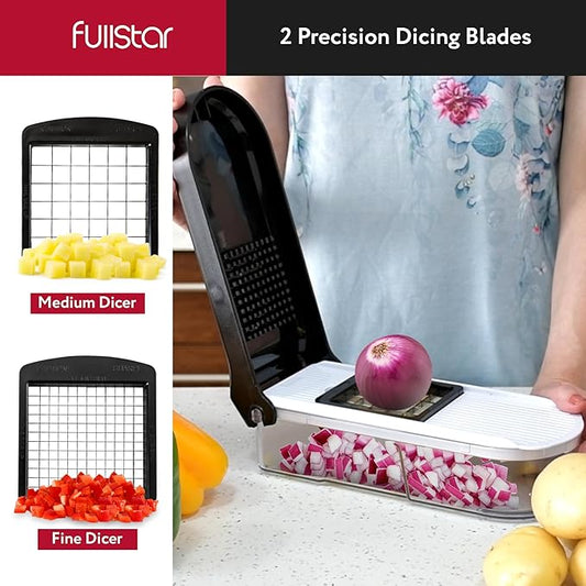 Fullstar Vegetable Chopper, Mandoline Slicer - Cheese Grater, Food Chopper with Container, Kitchen Gadgets, Home Essentials (10-in-1, White/Black)