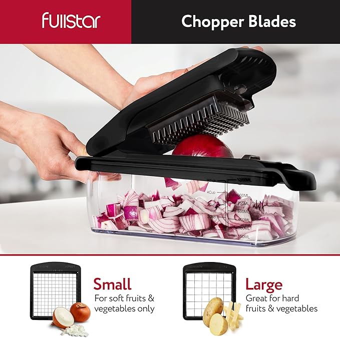Fullstar Vegetable Chopper and Spiralizer - Food Chopper with Container, Fruit Slicer, Kitchen Gadgets & Accessories, Home Essentials (4 in 1, Black)