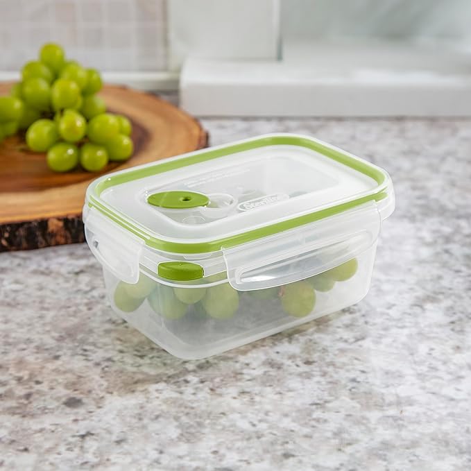 Sterilite Ultra-Seal 4.5 Cup Rectangle, Airtight Food Storage Container, Latching Lid, Microwave and Dishwasher Safe, Clear With Green Gasket, 6-Pack