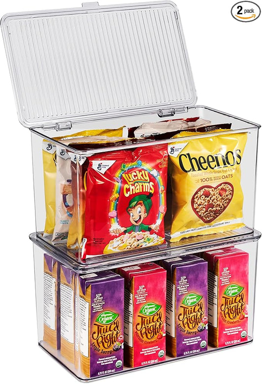 Sorbus Durable Plastic Storage Bins with Lids- Stackable Refrigerator Organizer Bins- MultiPurpose & Versatile- Lightweight Pantry Organizer- Perfect Cabinet Organizers and Storage for Kitchen- 2 Pack