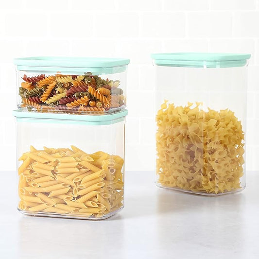 Martha Stewart Langstaff 6 Piece 92 oz, 60 oz, 26 oz Stackable Rectangular Container Set w/Martha Blue Lid (Pack of 2)