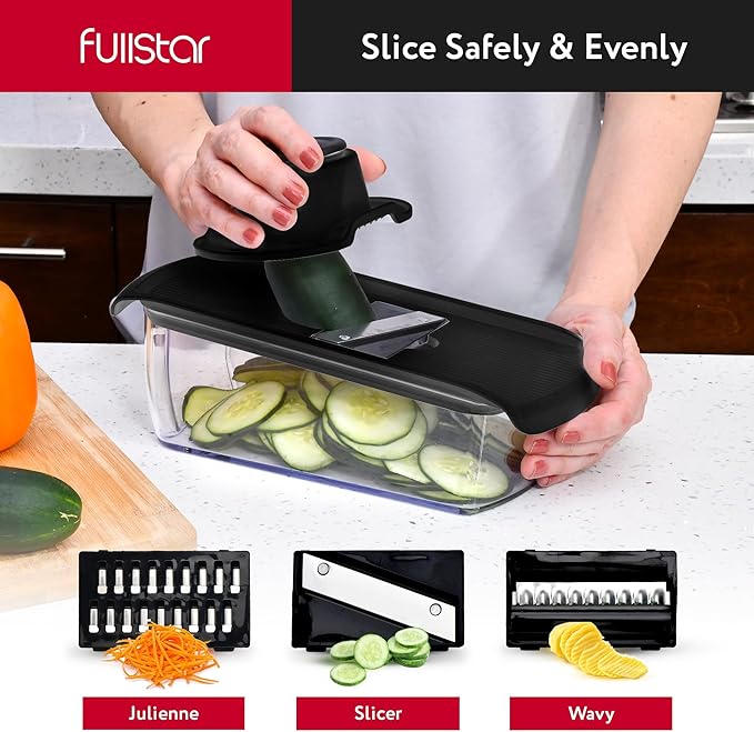 Fullstar Vegetable Chopper and Spiralizer - Food Chopper with Container, Fruit Slicer, Kitchen Gadgets & Accessories, Home Essentials (All in 1, Black)