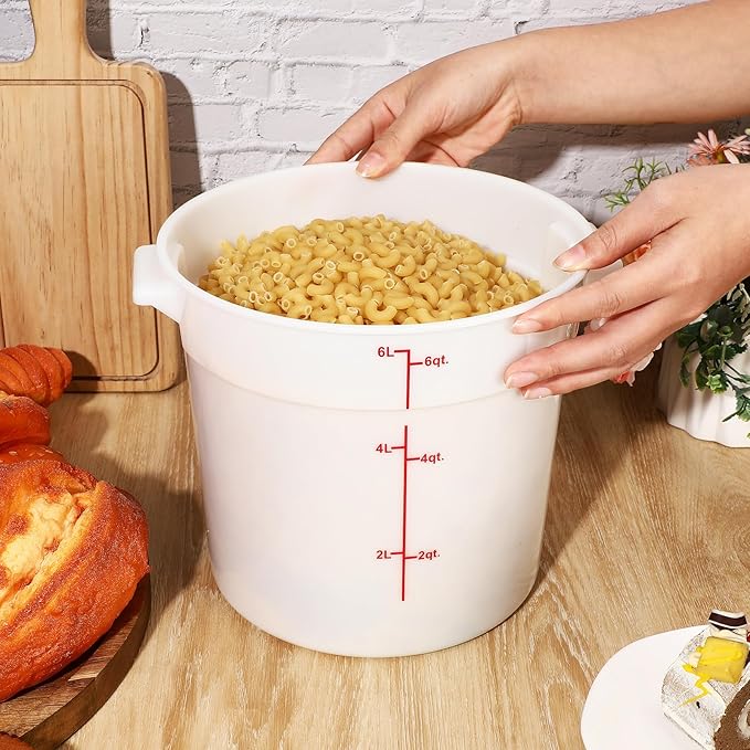 Hushee 4 Pcs Commercial Food Storage Containers Round PP Food Storage Containers with Lids for Pantry Translucent Plastic Tubs with Lids for Storage Food Safe Bucket with Scales and Handles (6 Quart)