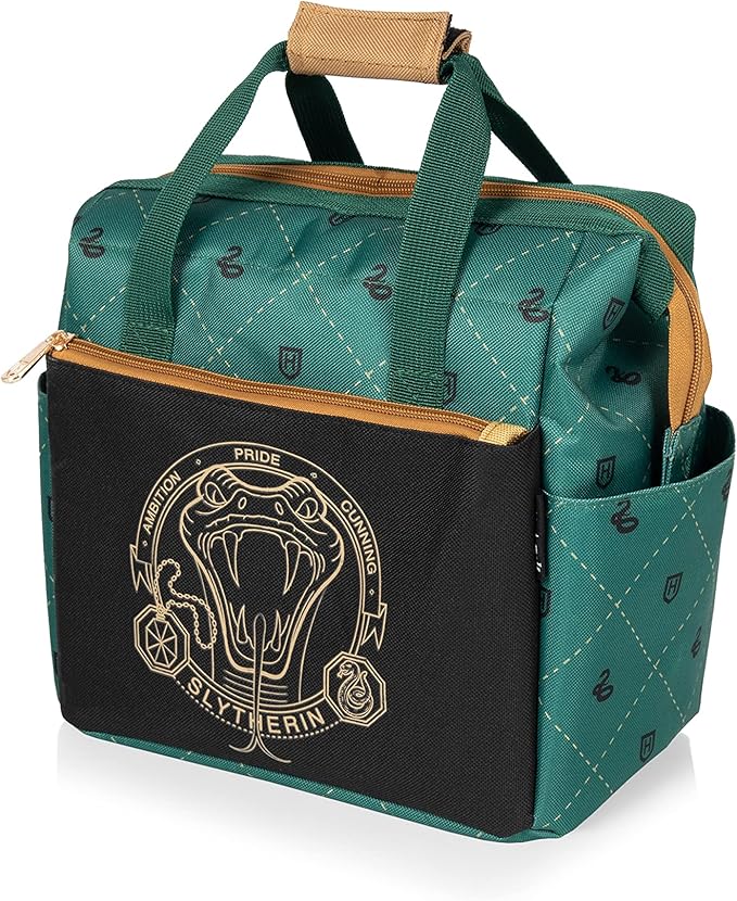 PICNIC TIME Harry Potter Slytherin On The Go Lunch Cooler, Soft Cooler Lunch Box, Insulated Lunch Bag, (Black with Green Accents)
