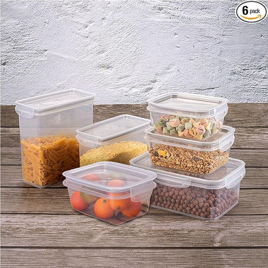 Plasutil 6-Pc Food Storage Containers Set, BPA Free, Airtight Lids with Locking Tabs, Microwave, Dishwasher & Freezer Safe, Ideal for Lunch, Meal Prep & Leftovers, Kitchen and Pantry Organization