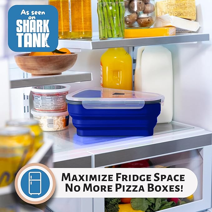 The Perfect Pizza Pack™ - Reusable Pizza Storage Container with 5 Microwavable Serving Trays - BPA-Free Adjustable Pizza Slice Container to Organize & Save Space, Blue