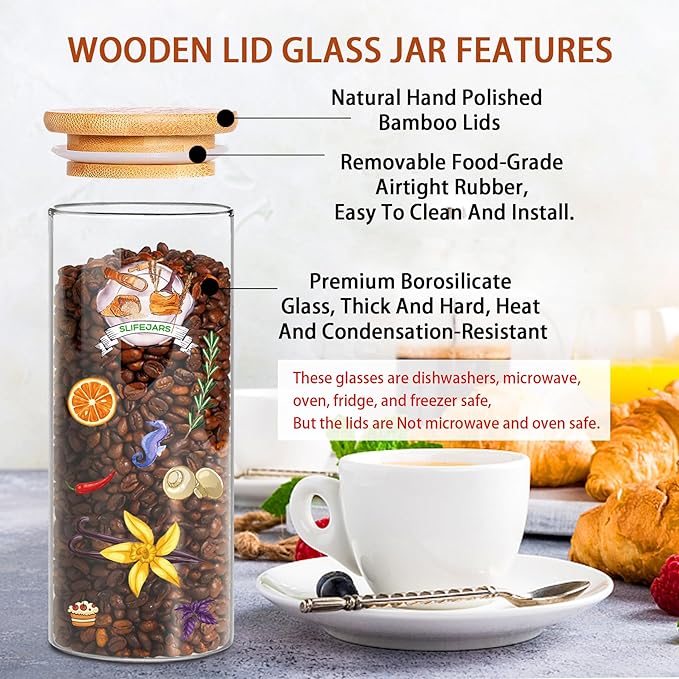 SLifeJars Glass Jars with Bamboo Lids 8pcs Mixed Sizes, Glass Food Storage Jars for Kitchen, Glass Storage Jars with Bamboo Lids, Stackable Food Storage Containers for Herbs, Rice, Pasta, etc.