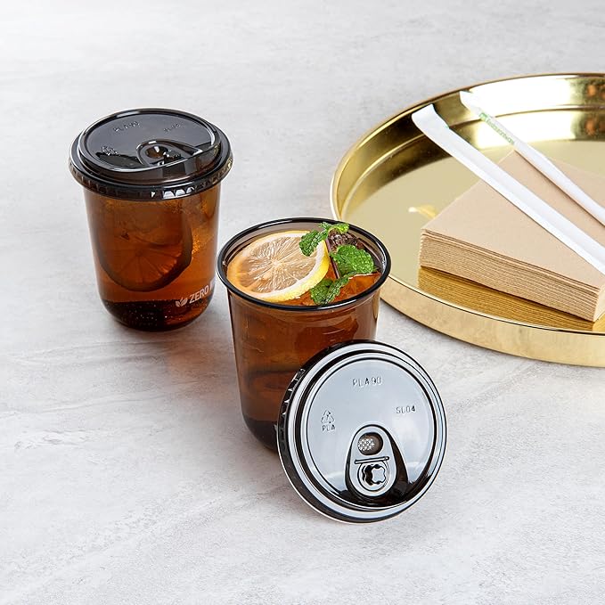 LIDS ONLY: Zero Waste 3.5 x 3.5 Inch Plastic Lid, 100 Disposable Sippy - Cups Sold Separately, Commercially Compostable, Black PLA, Fits 12, 16, and 24 Ounce Cups - Restaurantware