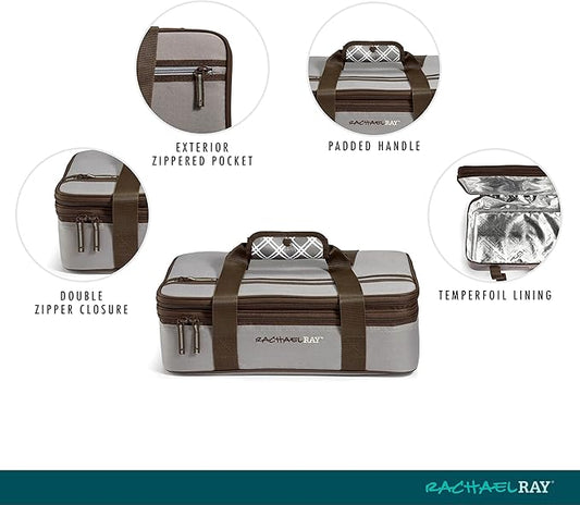 Rachael Ray Expandable Insulated Casserole Carrier for Hot or Cold Food, Thermal Lasagna Lugger Tote for Potluck, Parties, Picnic, and Cookouts, Fits 9" x 13" Baking Dish