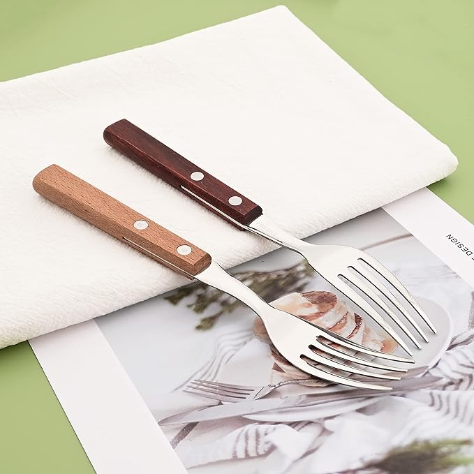 Dinner Forks Set of 8, Uniturcky 304 Stainless Steel Silverware Forks, Table Forks Salad Forks Set, Mirror Polishing Dinner Fork with Wooden Handle, 7.9 Inches