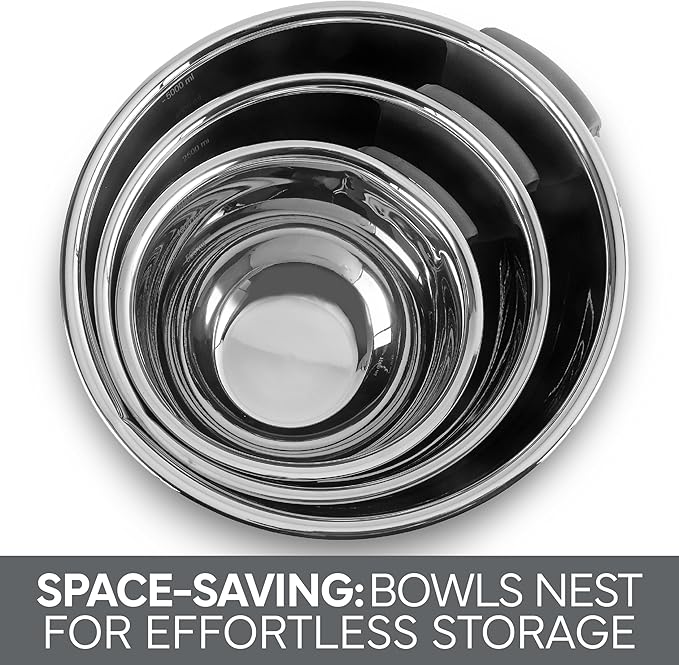 COOK WITH COLOR Stainless Steel Mixing Bowls Set and Measuring Cups - Nesting Bowls with Non-Slip Bottom and Easy-Grip Handles, Grey, 11 Pieces