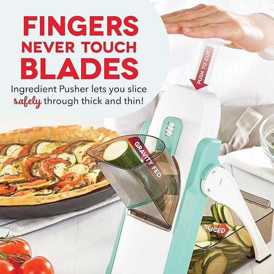 DASH Safe Slice® Mandoline Slicer, Julienne + Dicer for Vegetables, Meal Prep & More with 30+ Presets & Thickness Adjuster - Aqua