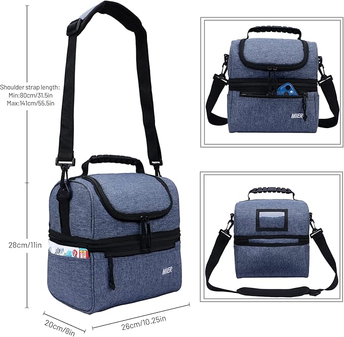 MIER Adult Lunch Box Insulated Lunch Bag Large Cooler Tote Bag for Men, Women, Double Deck Cooler (Bluesteel, Large)